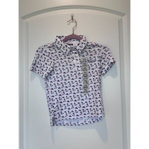 NWT State of Mine Texas Polo Shirt White Red White Blue Print Size Boys XS